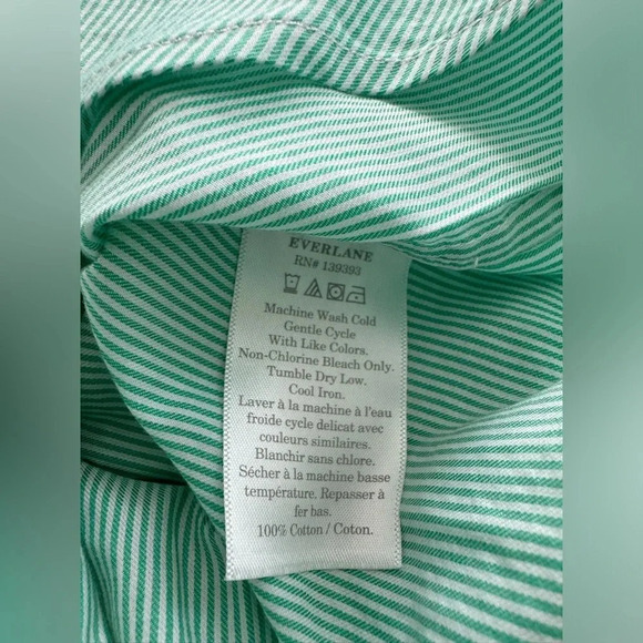 Everlane Classic Preppy Button Down Pinstripe top Size 6 Mint Green Cotton - Picture 6 of 10